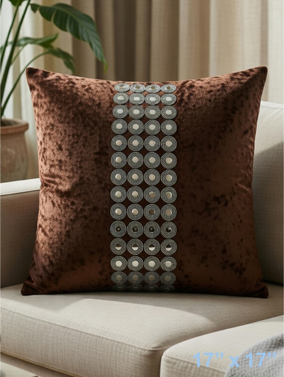 GC-CF1006-02 Brown Velvet With Silver Buttons Pillow