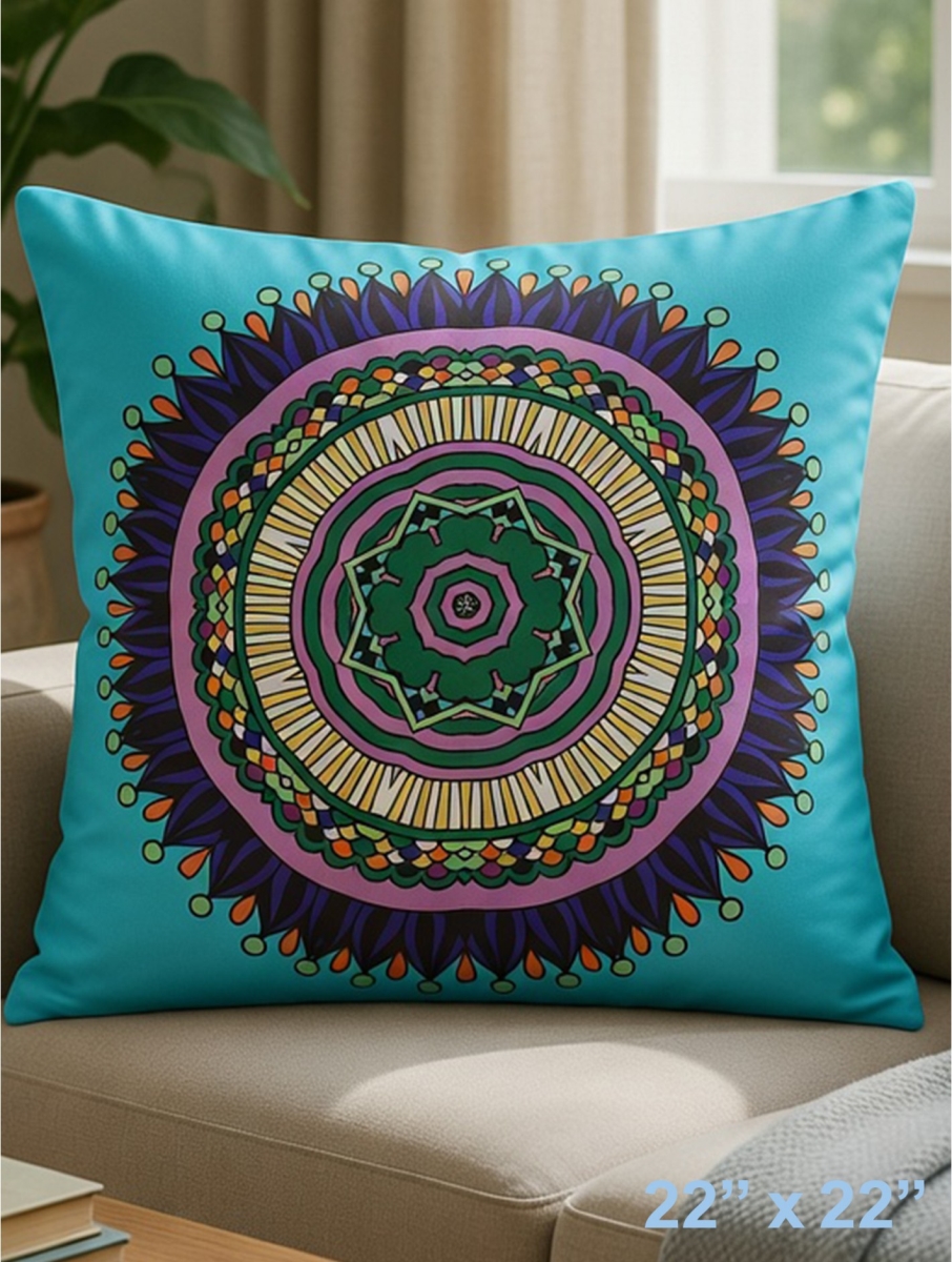 GC-CF1069L-04 Geometric Print On Blue Pillow