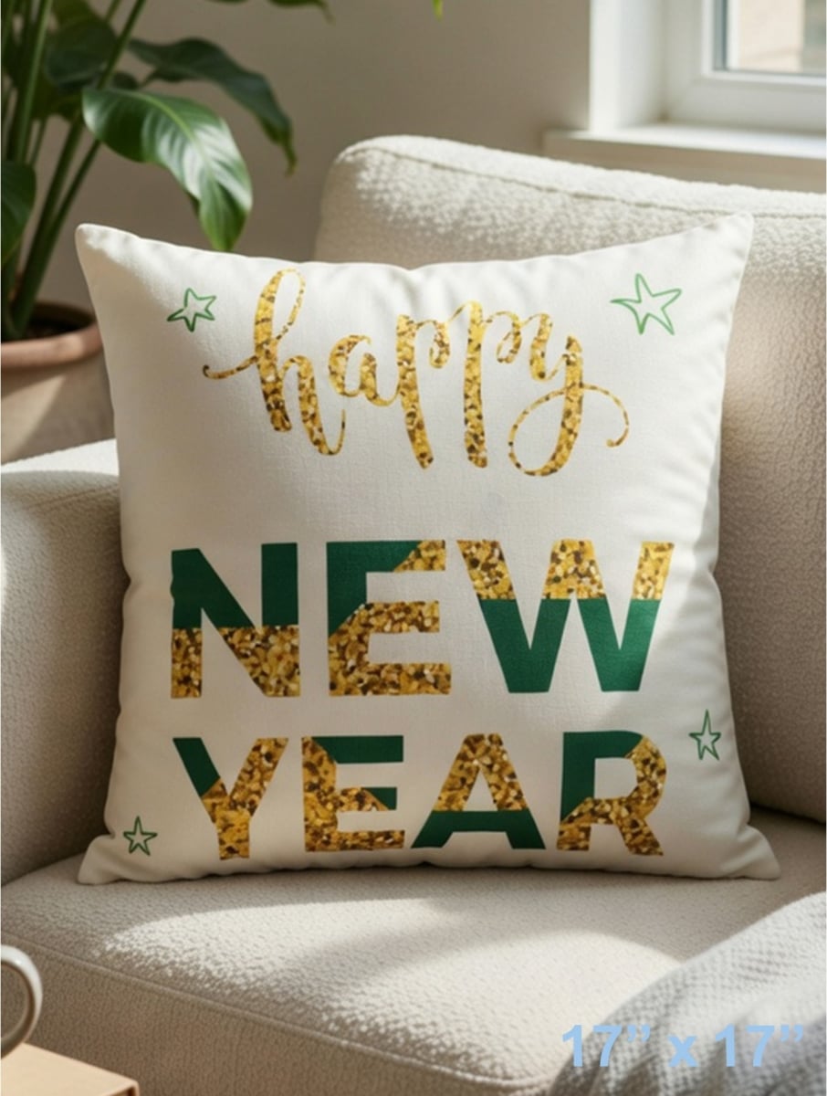 GC-CF1077-11 Happy   Year With Gold Glitter Pillow