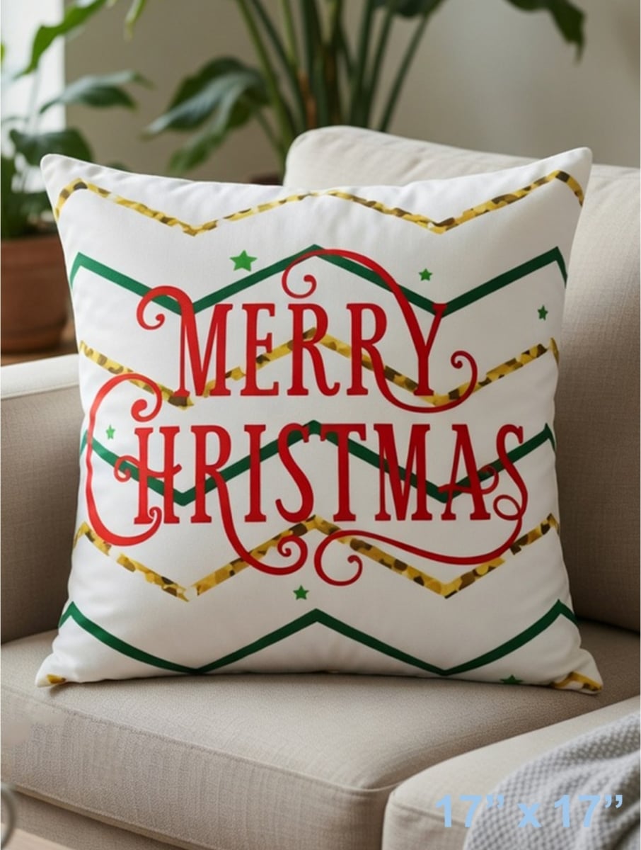 GC-CF1077-12 Merry Christmas With Colorful Lines Pillow