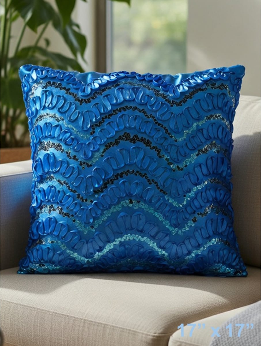 GC-CF075-11TQS Turquoise Waves With Sequins Pillow