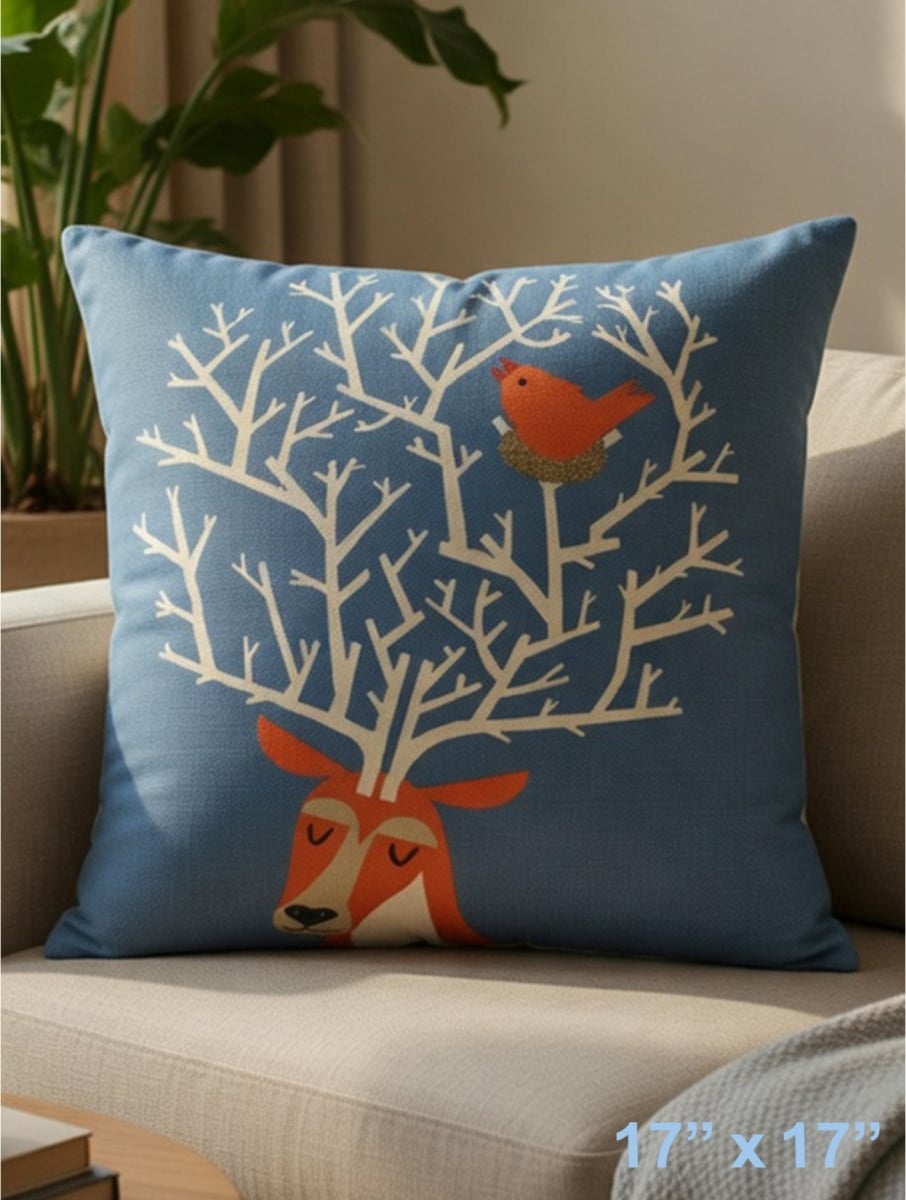 GC-CF1040-01 Deer With A Bird Sitting In Its' Antlers Pillow