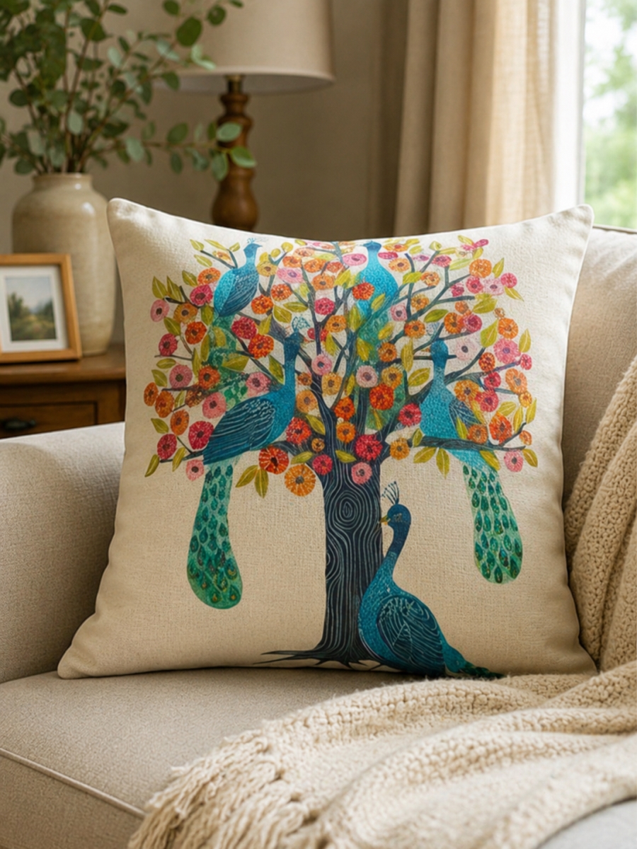 GC-CF1033-03 Peacocks Perched In A Tree Pillow