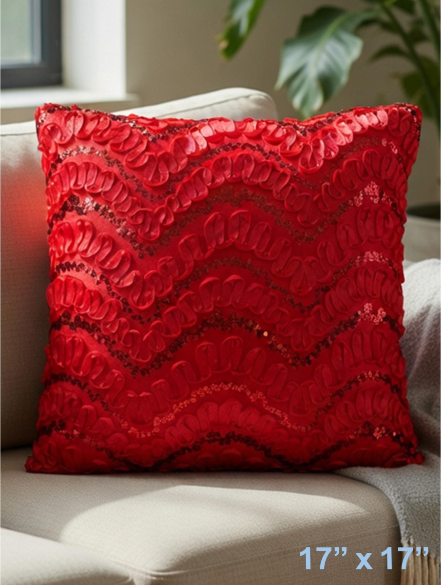 GC-CF075-11R Red Waves With Sequins Pillow