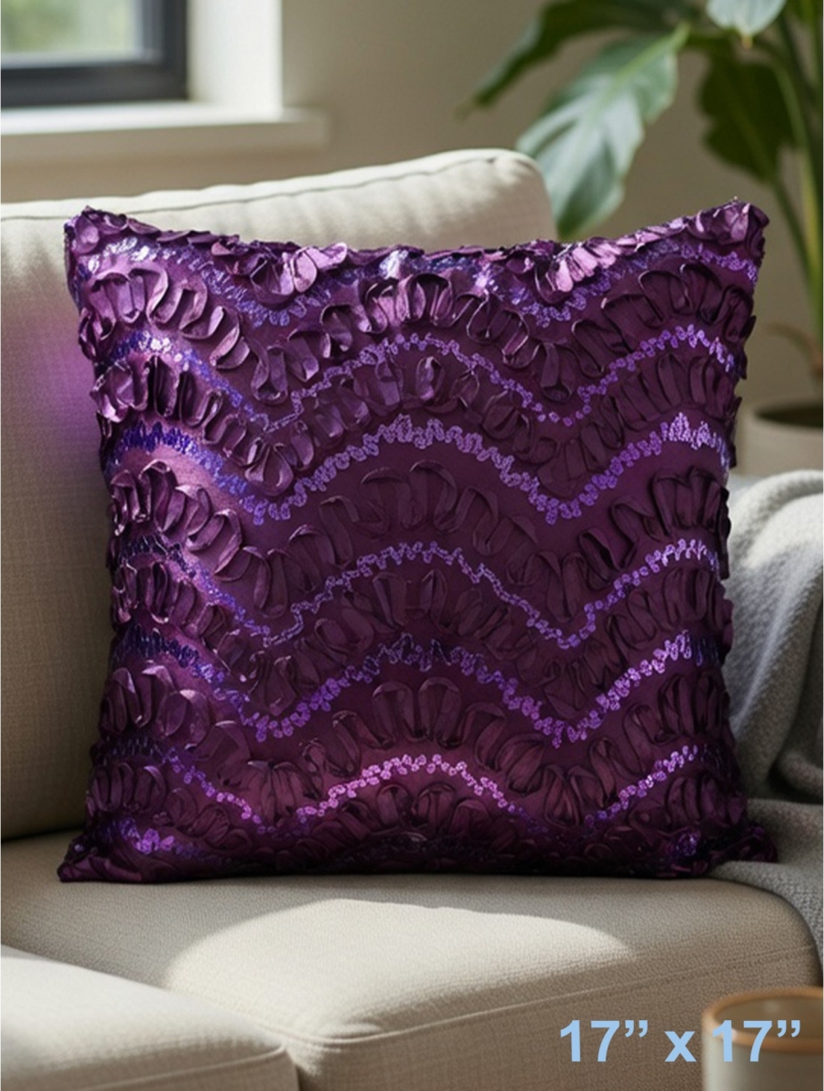 GC-CF075-11PP Purple Waves With Sequins Pillow