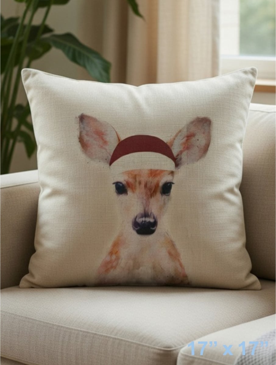 GC-CF1043-06 Fawn Wearing A Winter Cap Pillow
