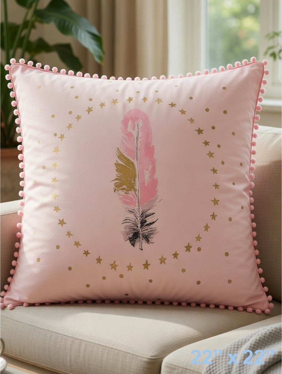 GC-CF1070L-02 Delicate Feather With Stars And Dots Print Pillow