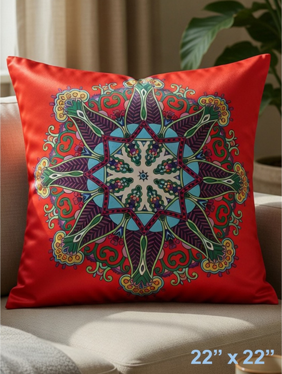 GC-CF1069L-01 Abstract Mandala Pattern On Red Pillow