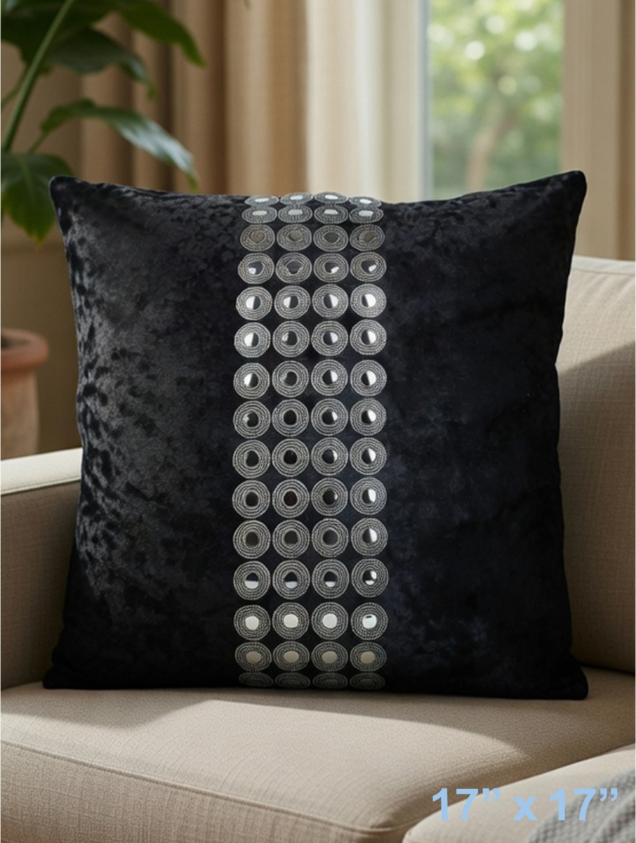 GC-CF1006-06 Black Velvet With Silver Buttons Pillow