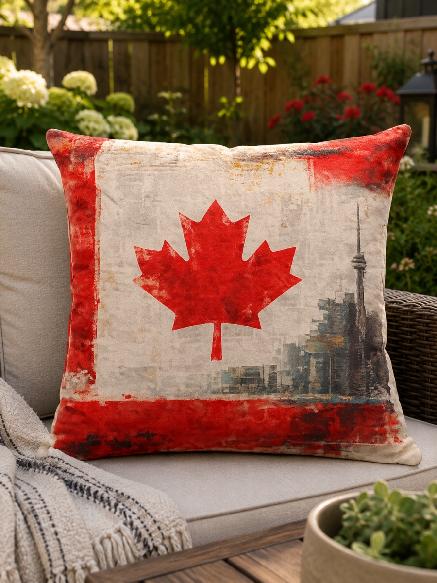 GC-CF1039-01 Retro Vintage Double-Sided Canadian Flag Maple Leaf Print Pillow