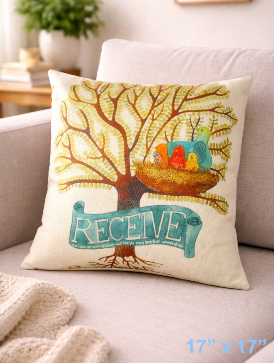 GC-CF1033-07 Bird Family Nesting In A Tree Pillow