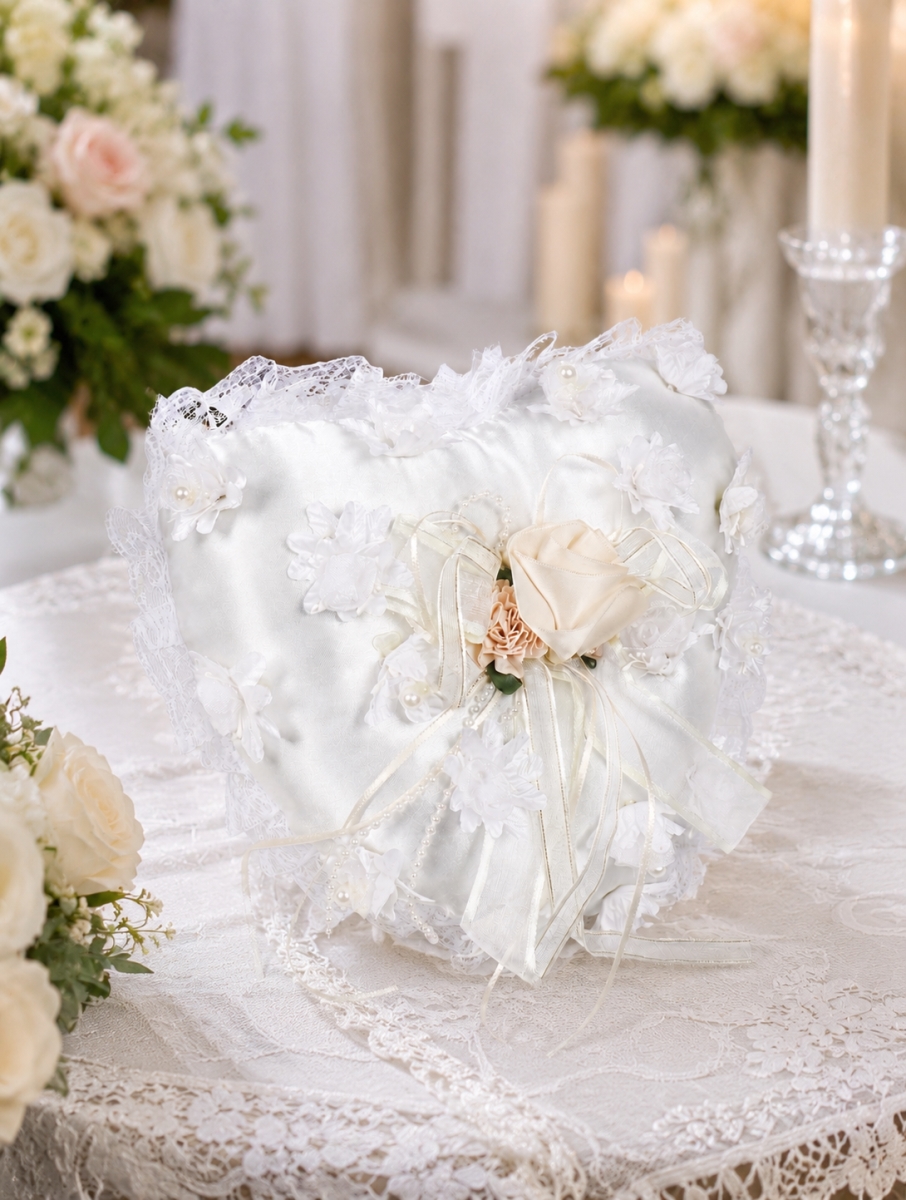 GC-CF040-1 W Heart Shaped Design Wedding Cushion