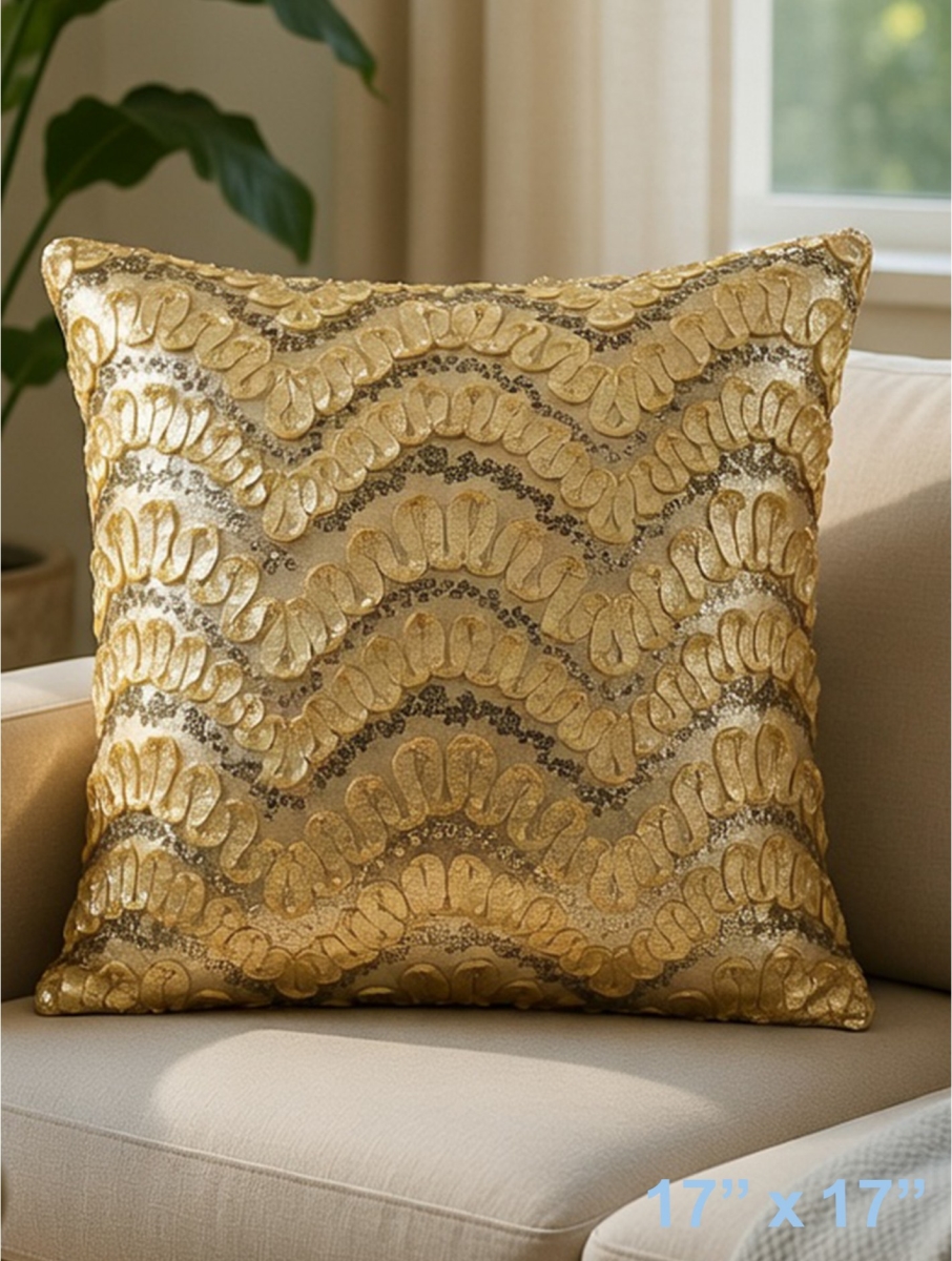 GC-CF075-11G Golden Waves With Sequins Pillow