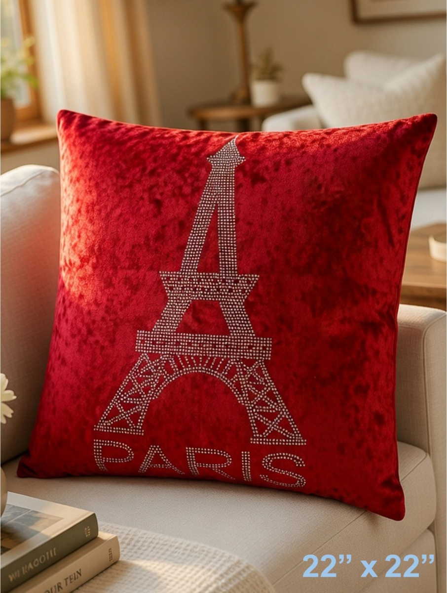 GC-CF1067L-02RD Eiffel Tower On Red Velvet Pillow