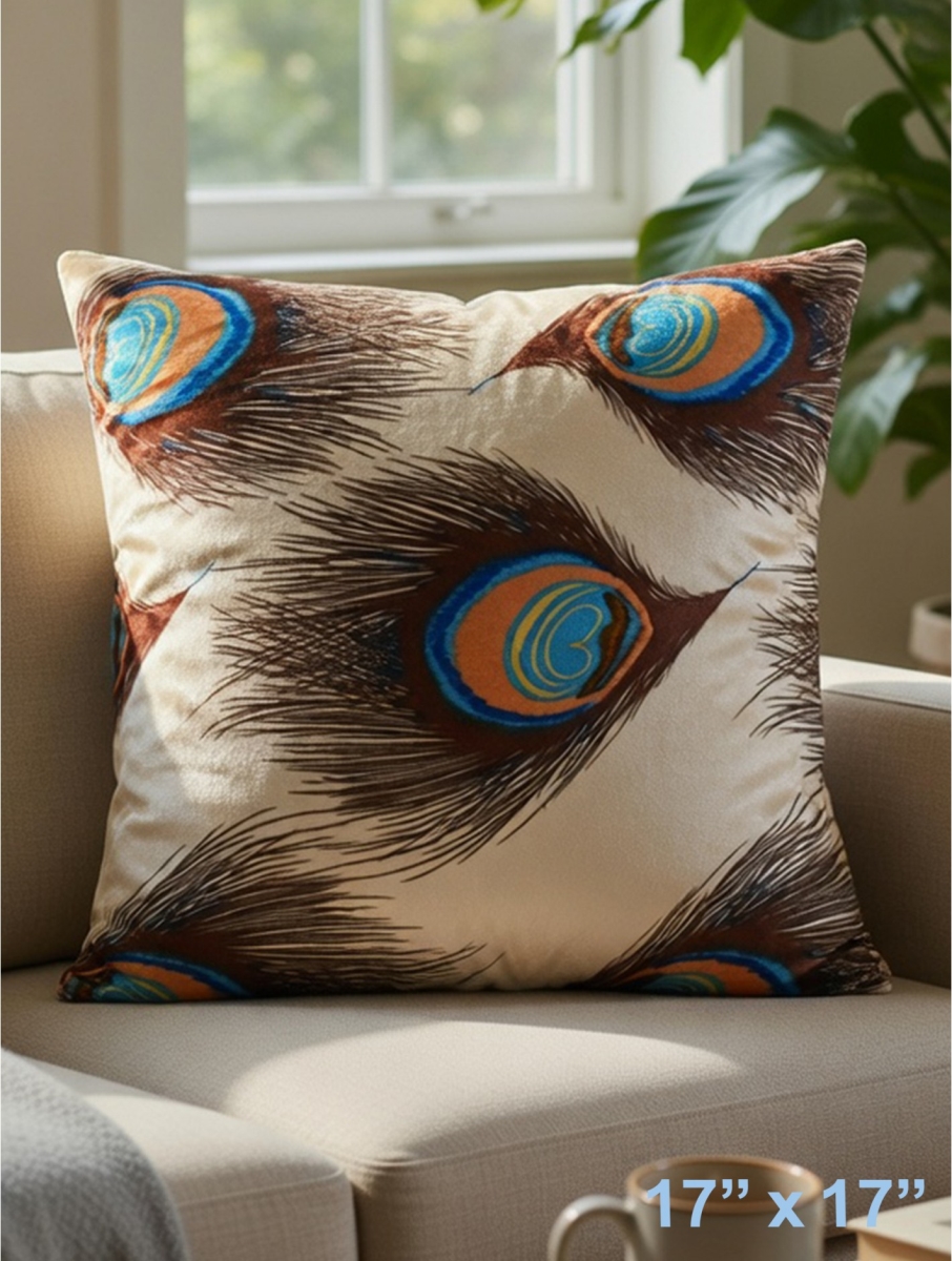GC-CF075-81 BRN Allover Peacock Feathers Pillow