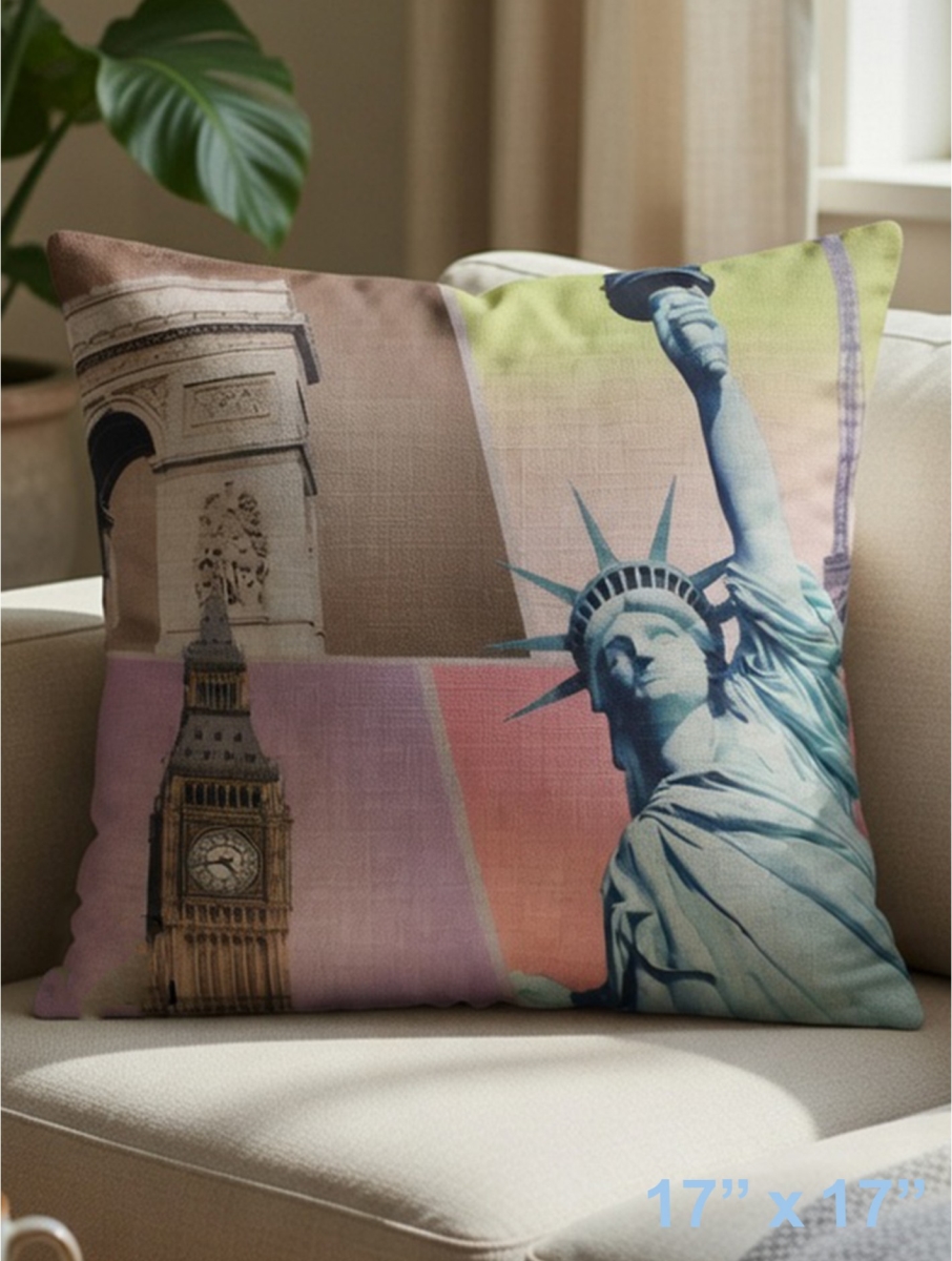 GC-CF1020-01 World Landmarks Print Pillow