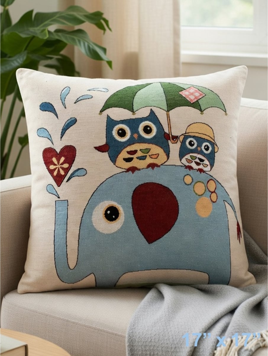 GC-CF1015-02 Elephant And Owls Under An Umbrella Pillow