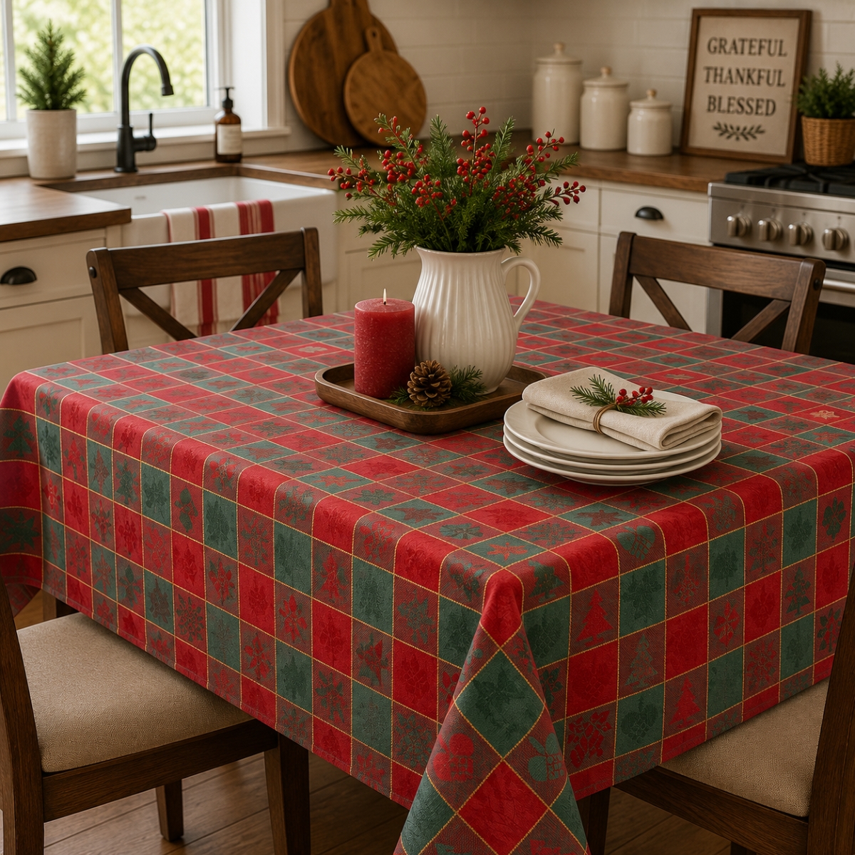 AG-23351_60x104 60'x104' Rect. Thinking Of Christmas Check Pattern Tablecloth