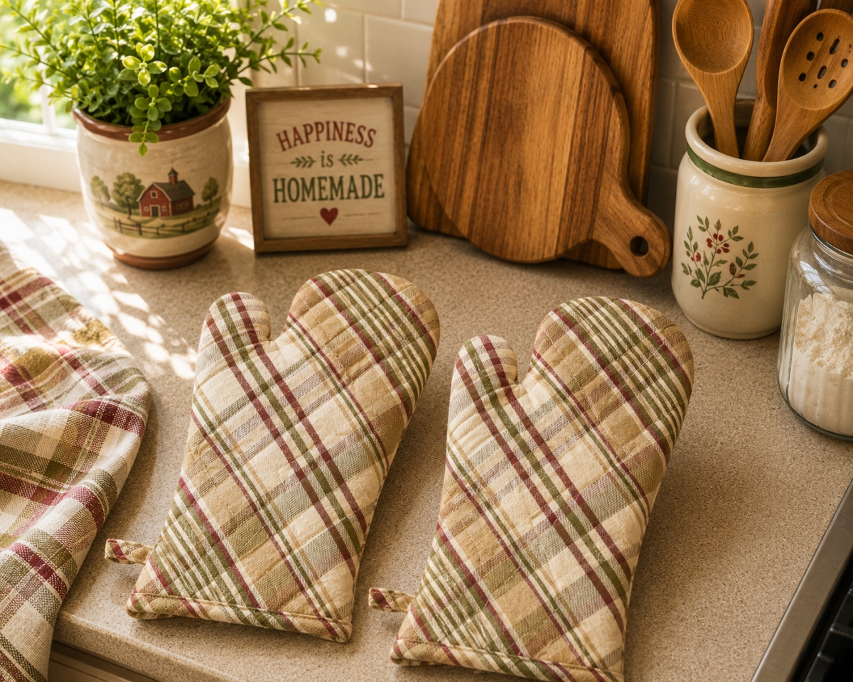 AG-38256 Set Of 2 Rosemary-Check Pattern Oven Mitts