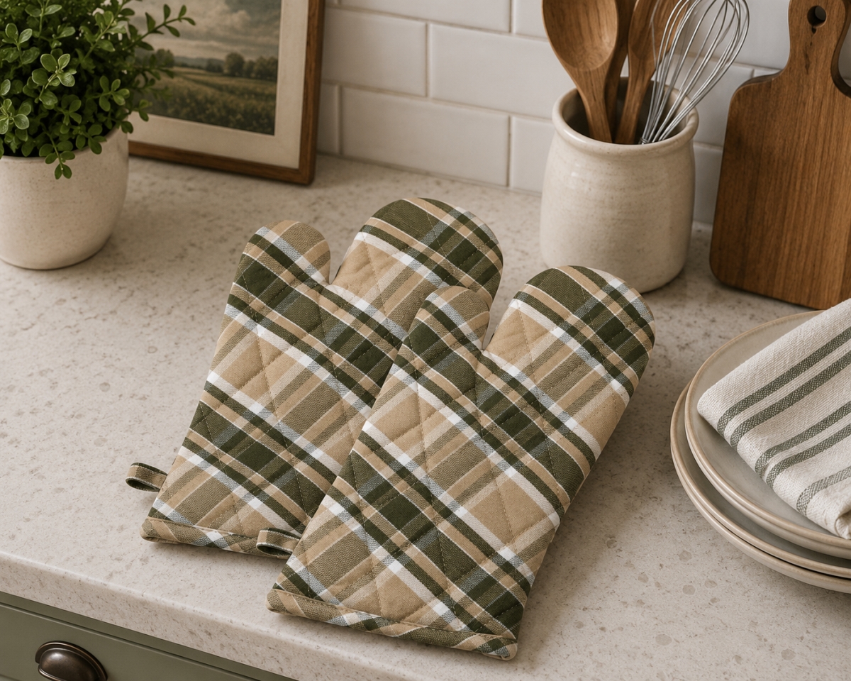 AG-38283 Set Of 2 Tulsi-Check Pattern Oven Mitts