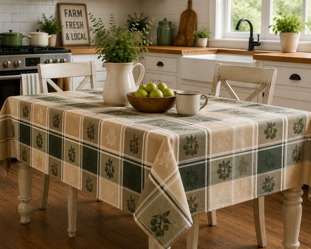 AG-23378_60x104 60'x104' Rect. Olive Green Cherries And Pears Tablecloth