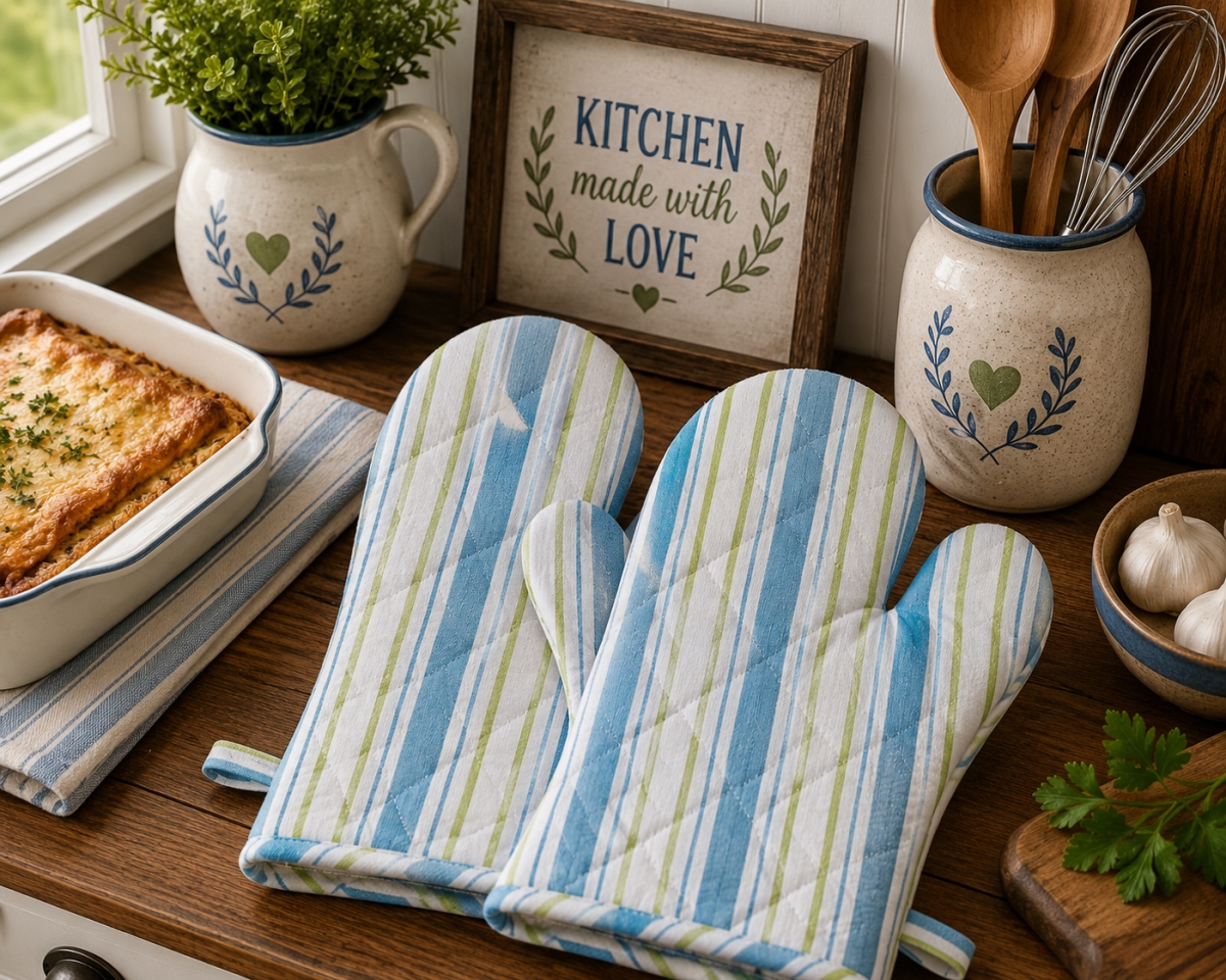 AG-38630 Set Of 2 Blue Stripes Oven Mitts