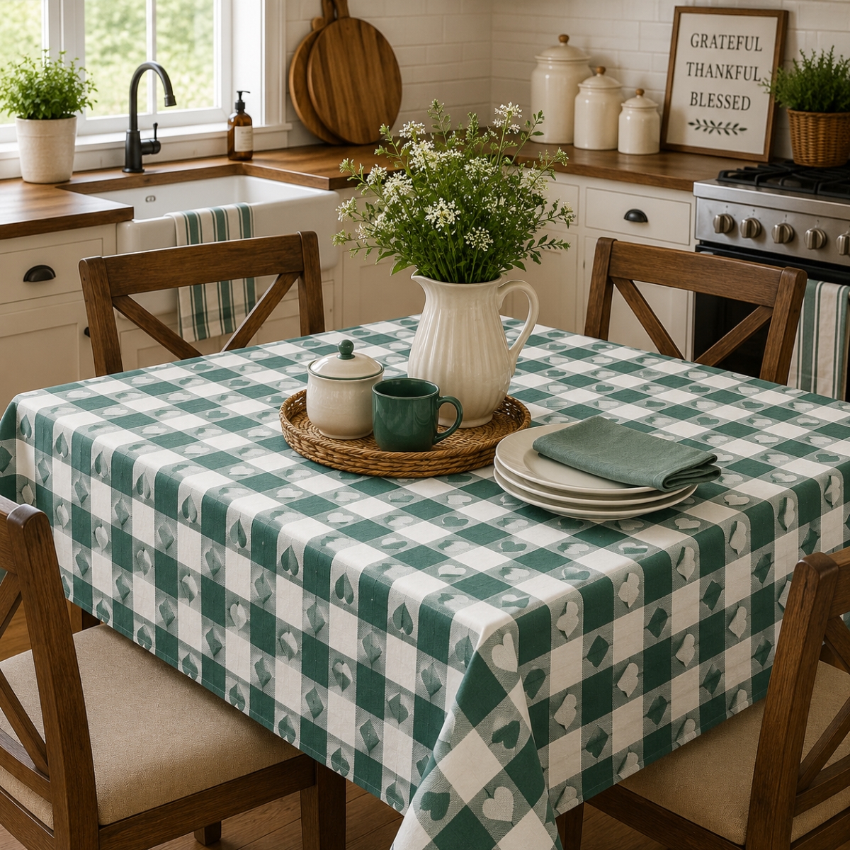 AG-23355 Hearts On Checks Tablecloth