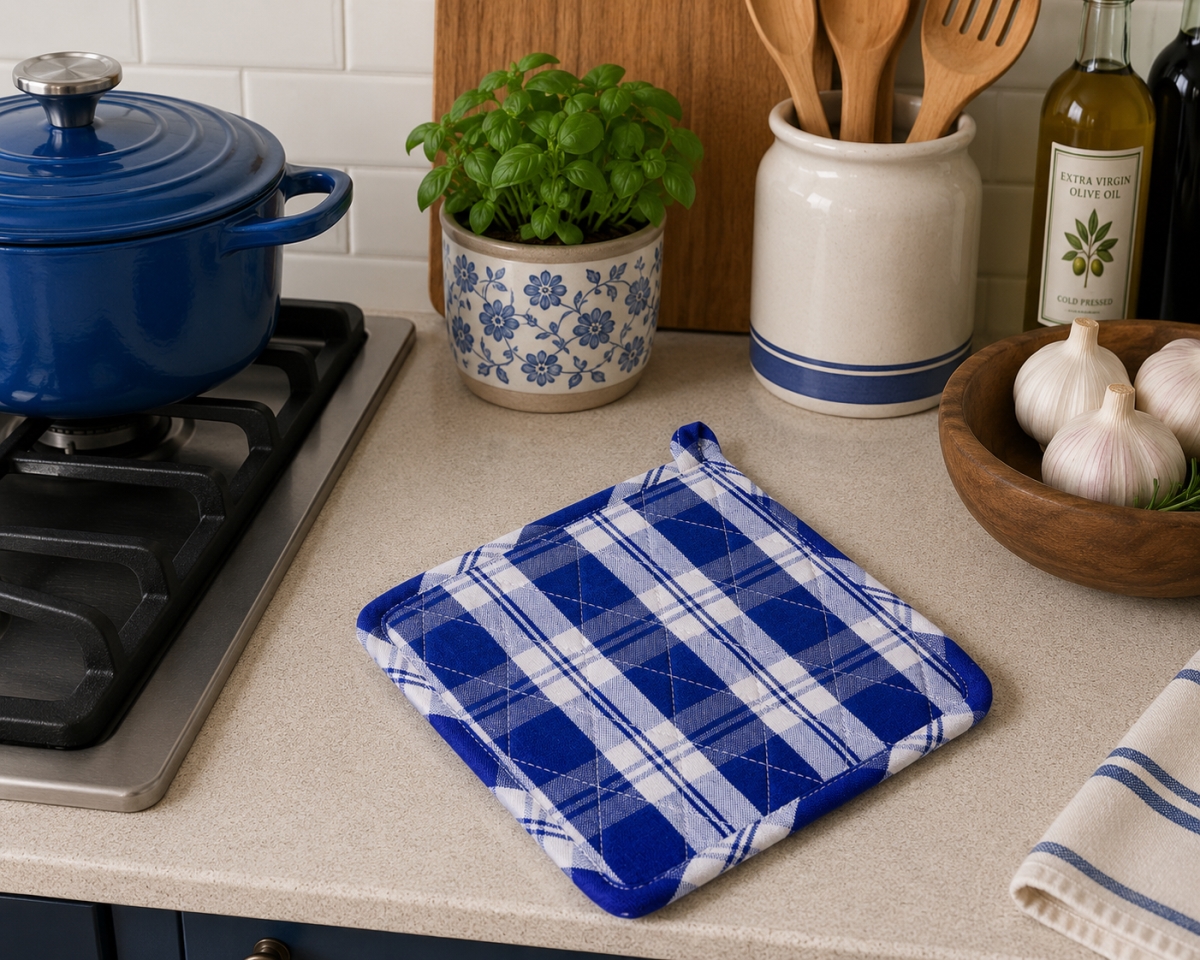 AG-40344 Set Of 2 Navy Blue Check Pattern Pot Holders