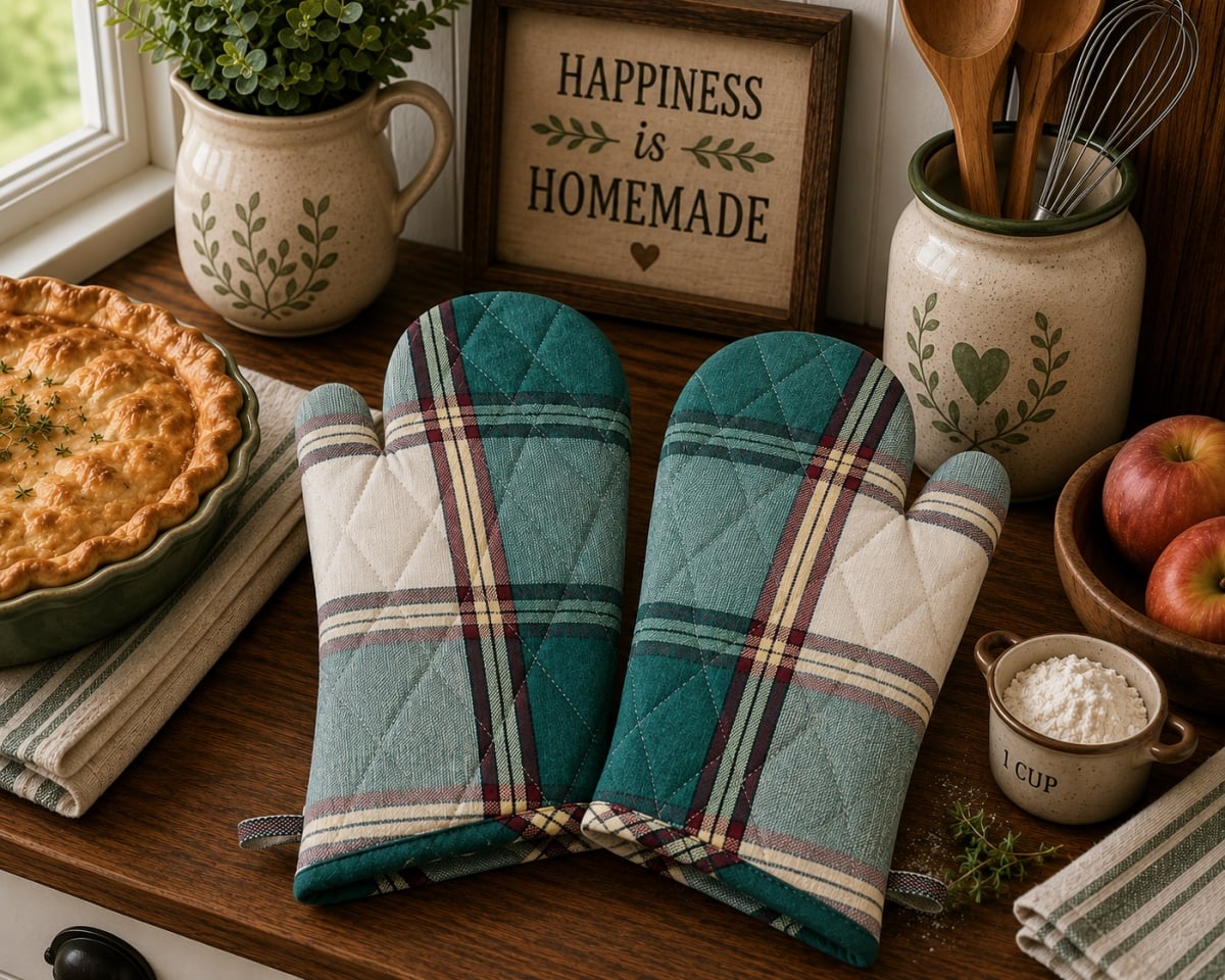 AG-38738 Set Of 2 Sherwood Green Check Pattern Oven Mitts