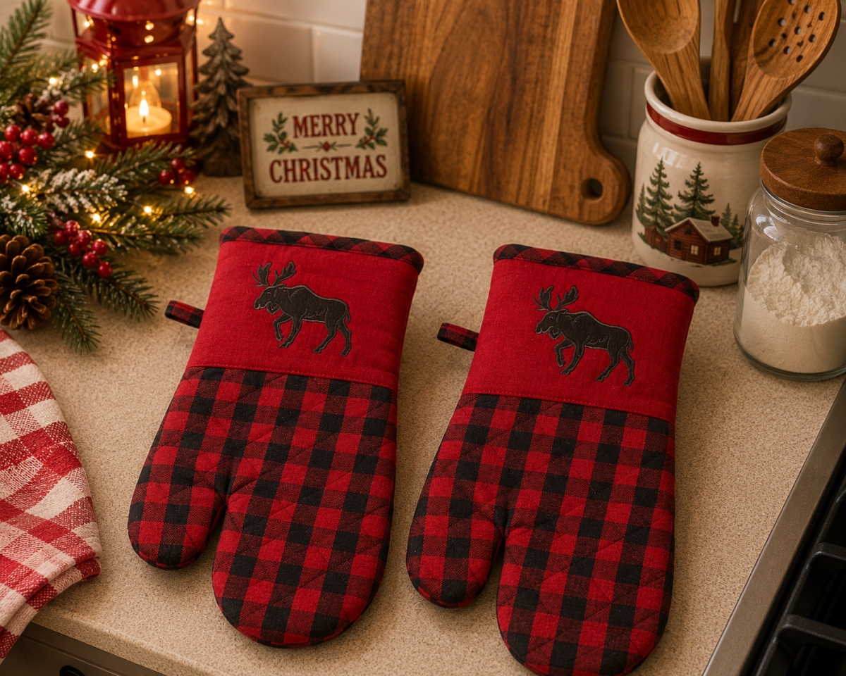 AG-38620 Set Of 2 Buffalo Red Plaid With Moose Oven Mitts