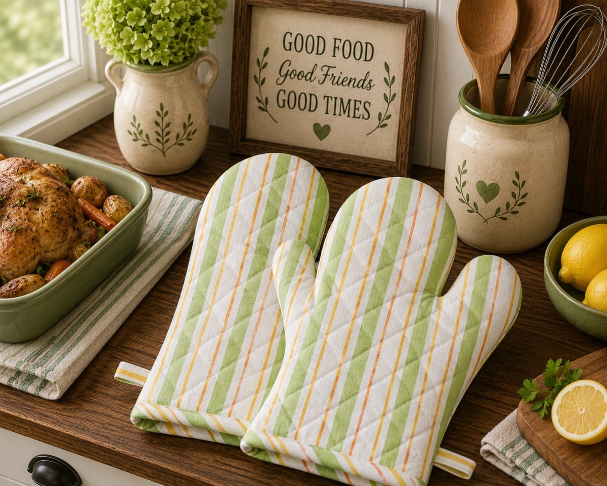 AG-38629 Set Of 2 Light Green Stripes Oven Mitts