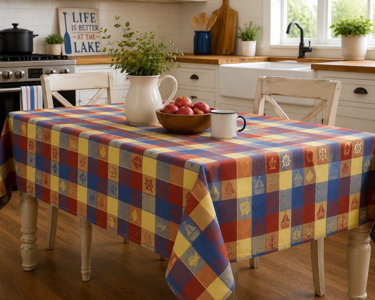 AG-23365 Nautical Theme On Checks Tablecloth