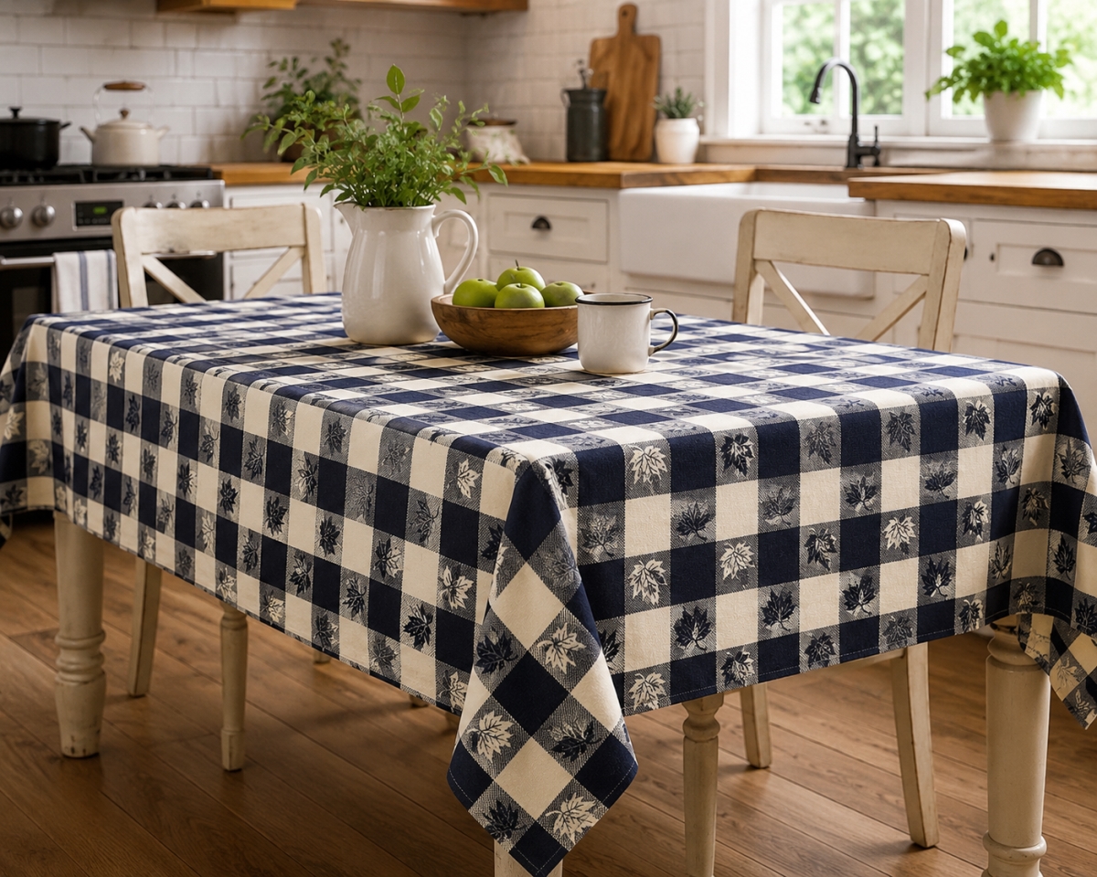 AG-23361 Blue Leaves And Checks Tablecloth