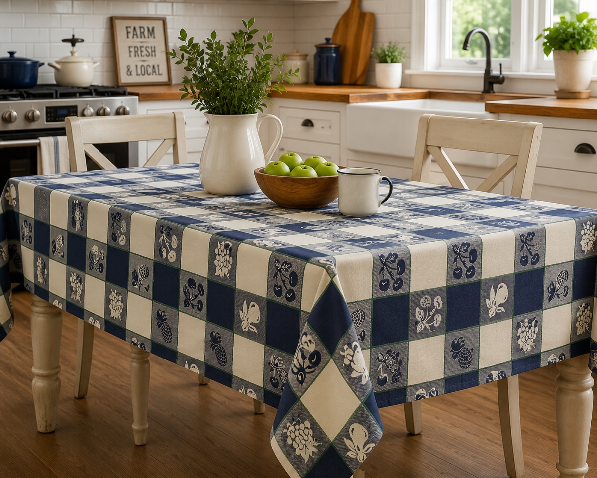 AG-23364 Cherries And Pears On Check Pattern Tablecloth