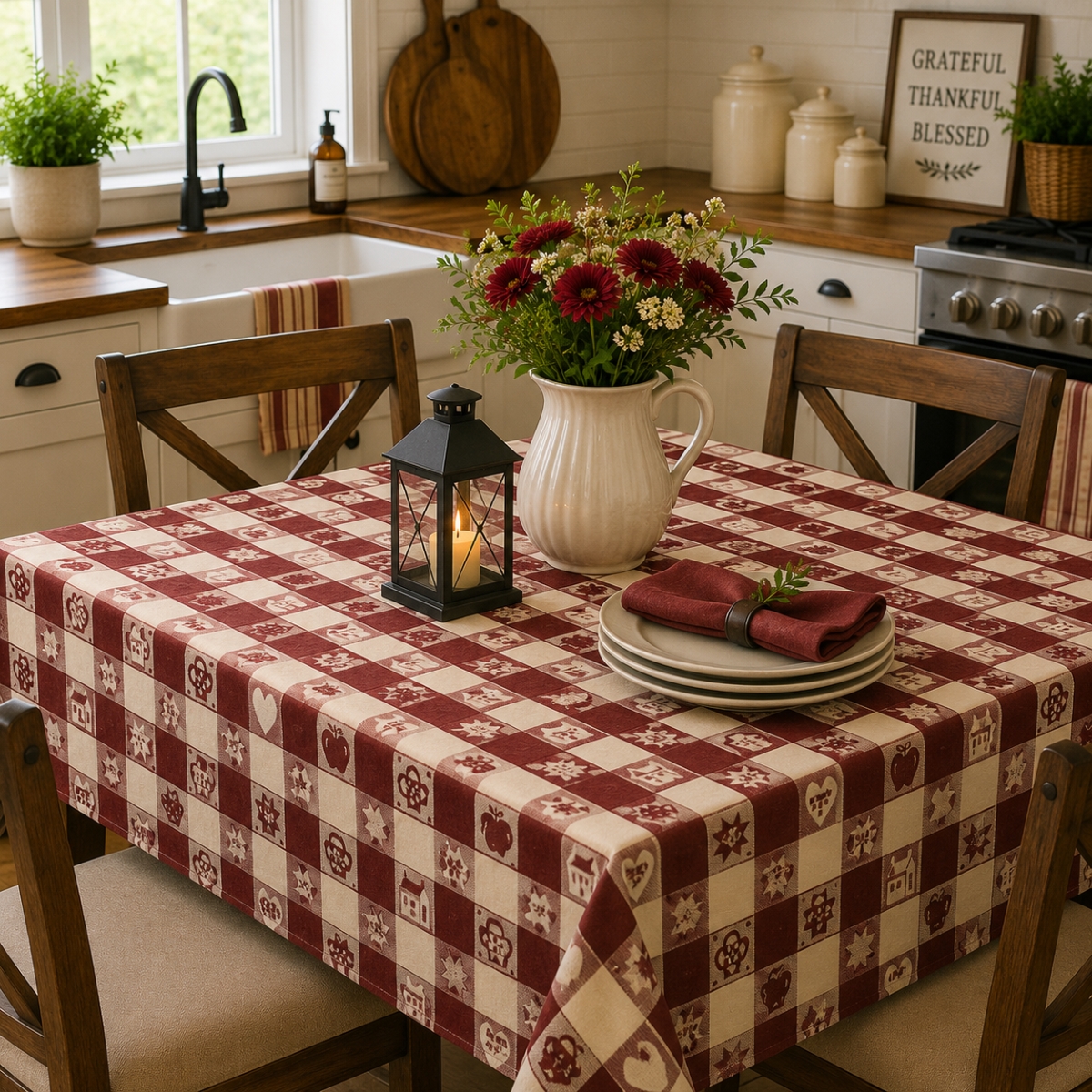 AG-23359 Thoughts Of Home On Check Pattern Tablecloth