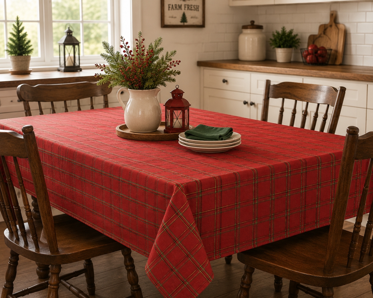 AG-23203_60x104 60'x104' Rect. Deerprook Christmas -Check Pattern Tablecloth