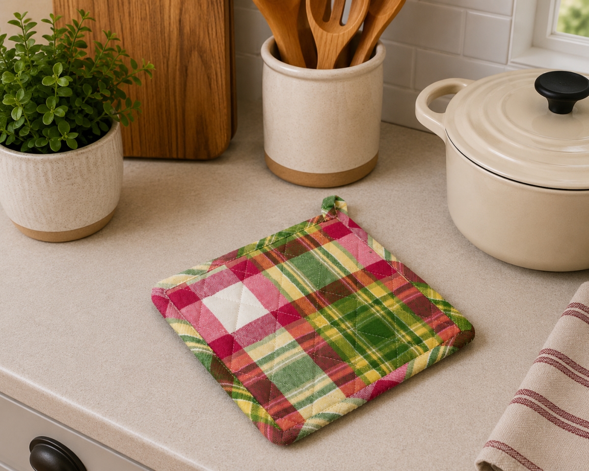 AG-40230 Set Of 2 Summer Blush Check Pattern Pot Holders