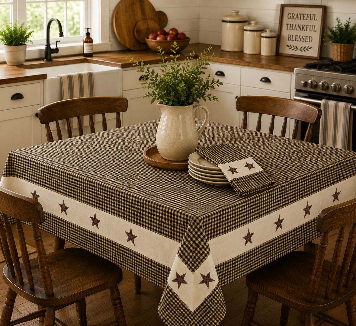 AG-23300_60x86 60'x86' Rect. Stars Accented Checked Tablecloth