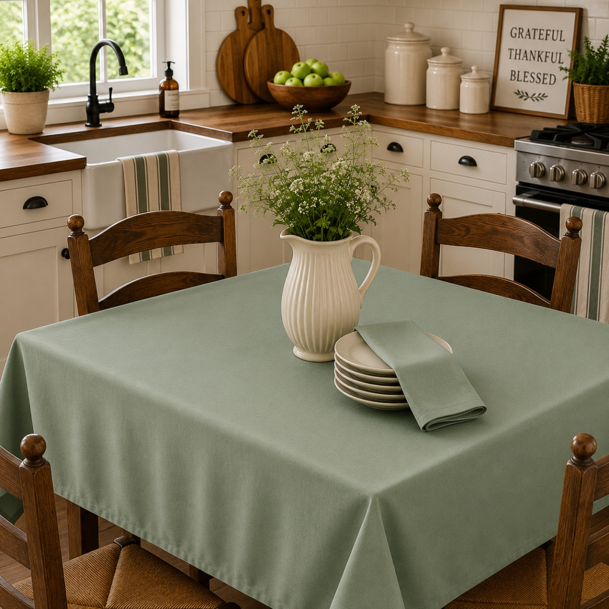 AG-23330_60x86oval 60'x86' Oval Olive Green Tablecloth