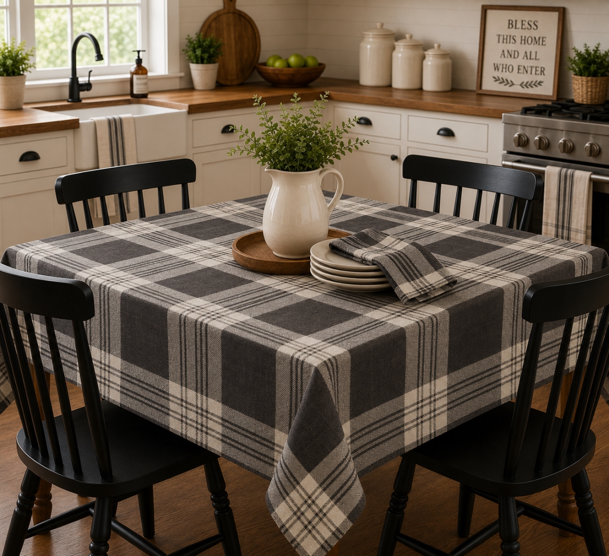 AG-23275_70x70 70' Round Stone Grey Plaid Tablecloth