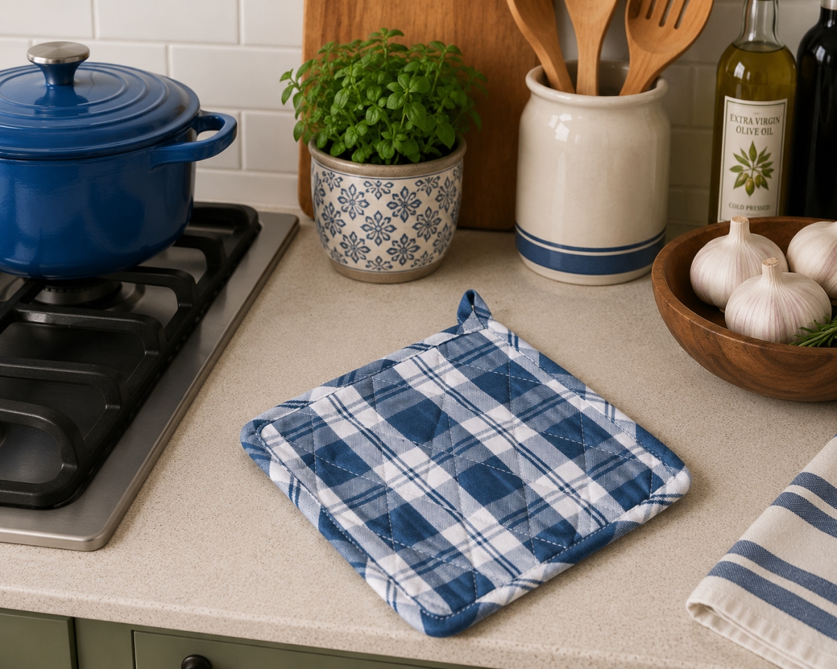 AG-40343 Set Of 2 Hunter Green Check Pattern Pot Holders