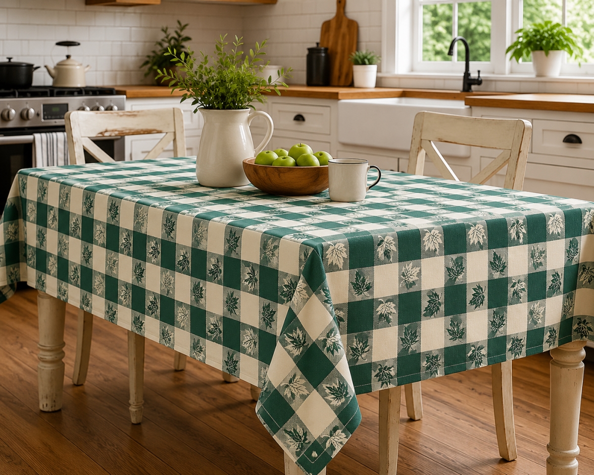 AG-23362 Green Leaves And Checks Tablecloth