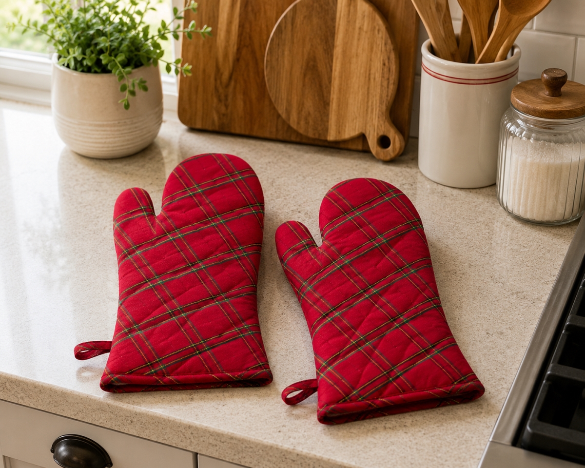 AG-38203 Set Of 2 Deerprook-Check Pattern Oven Mitts