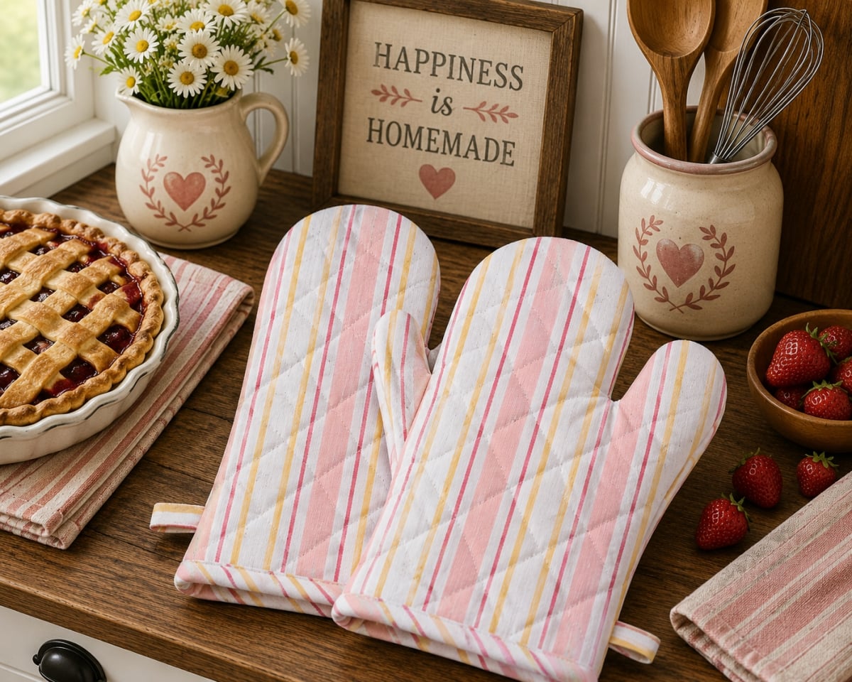 AG-38628 Set Of 2 Pink Stripes Oven Mitts