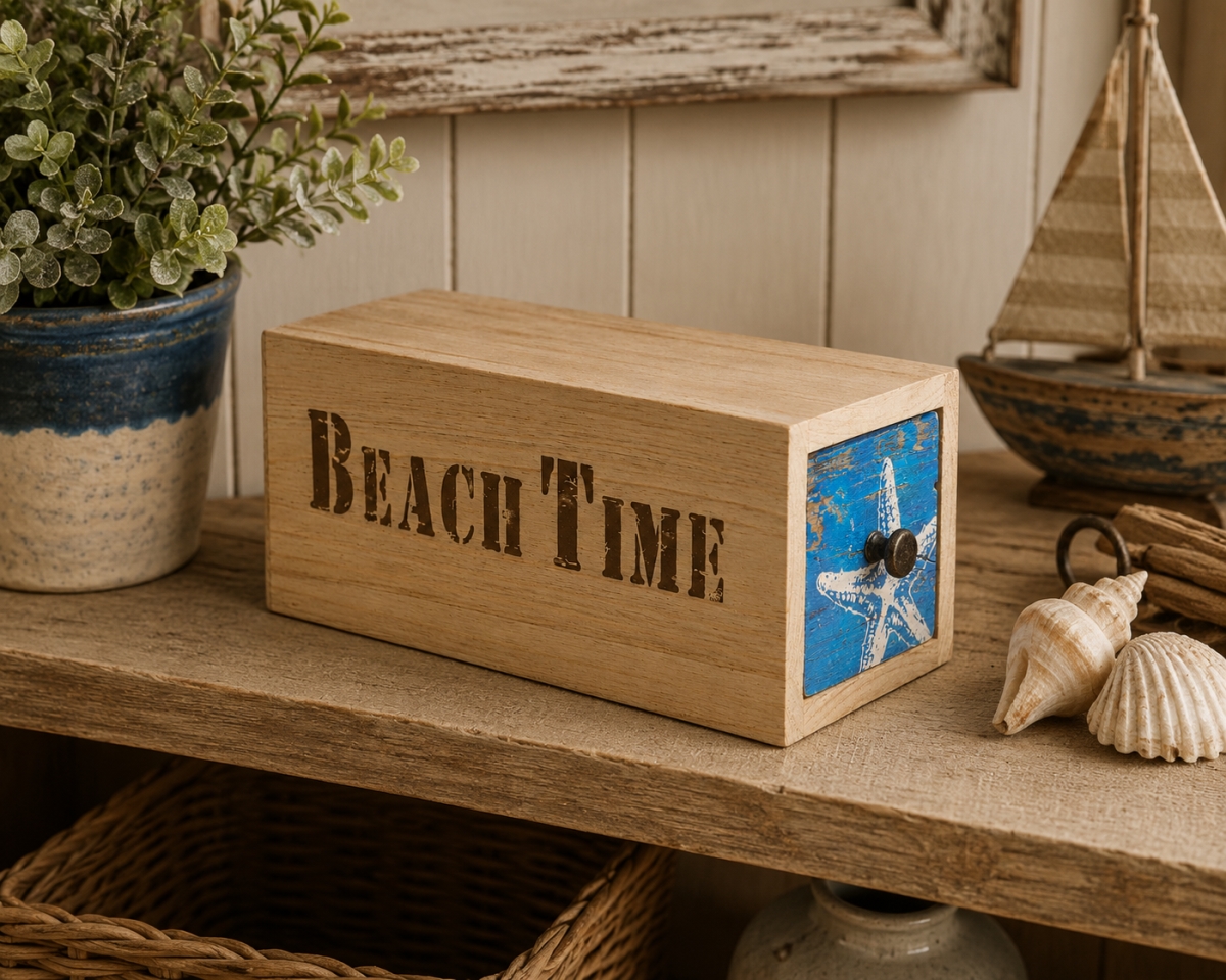 IG-32.188 Starfish On A Drawer With Text-Beach Time Box