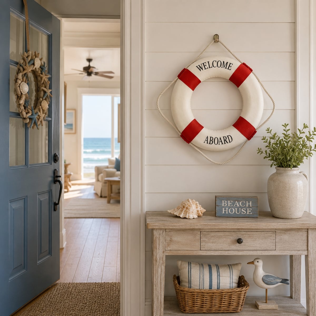 IG-N00.311 Welcome Aboard With Red Striped Life Saver Wall Decor