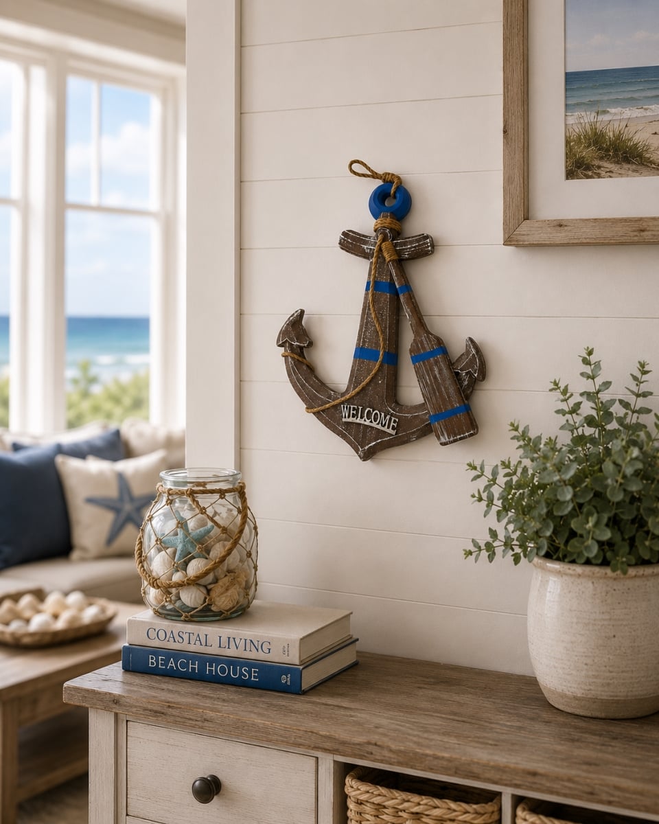 IG-N00.025 Anchor With Paddle- Rope And Welcome Wall Decor