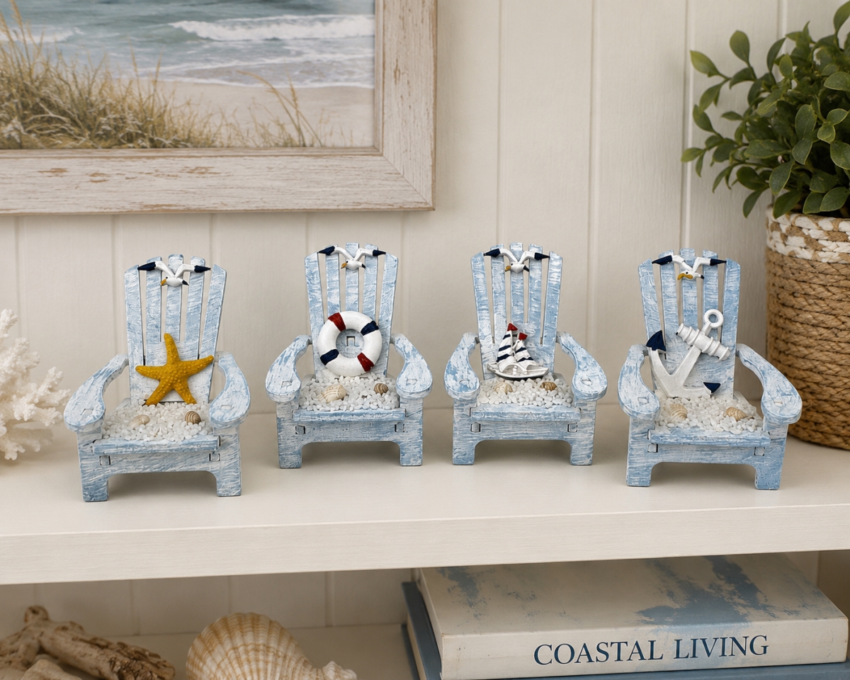 IG-N00.018 Set Of 4 Assorted Accents On Miniature 'Sand' Covered Chairs Figurines