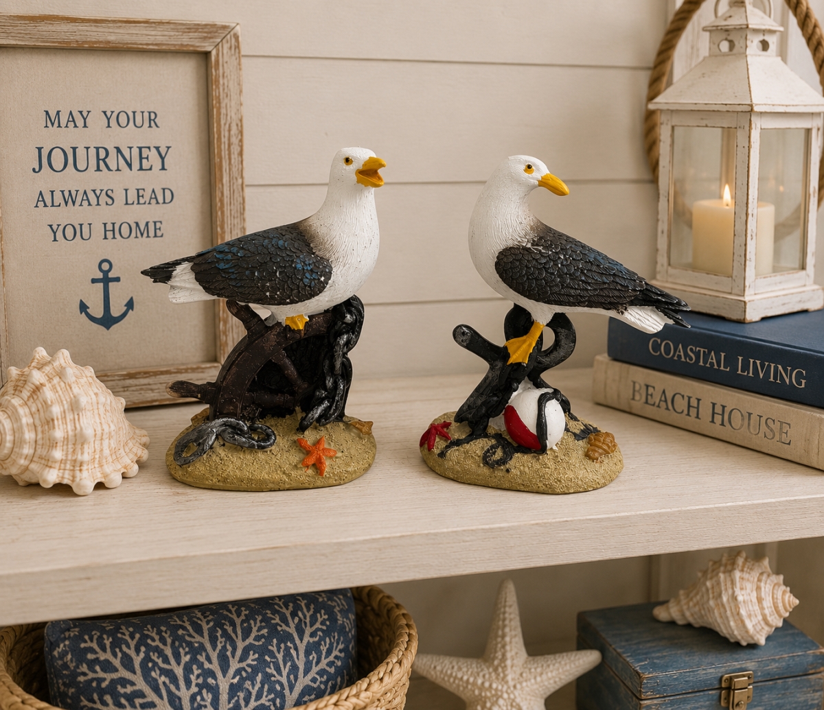 IG-N00.290 Set Of 2 Assorted Seagulls On Rocks With Different Accents Figurines