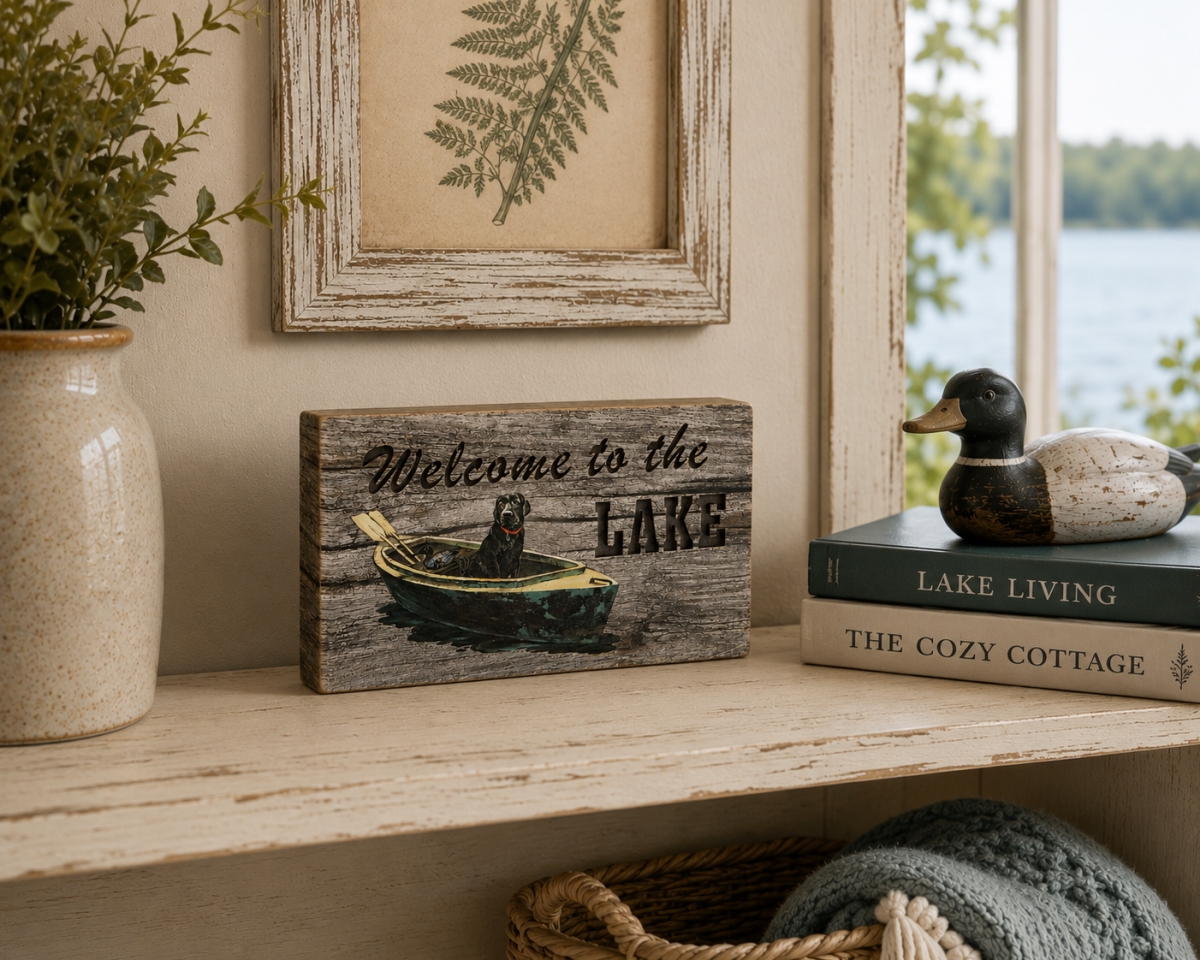 IG-32.184 'Welcome To The Lake'' With Dog In A Boat Led Plaque